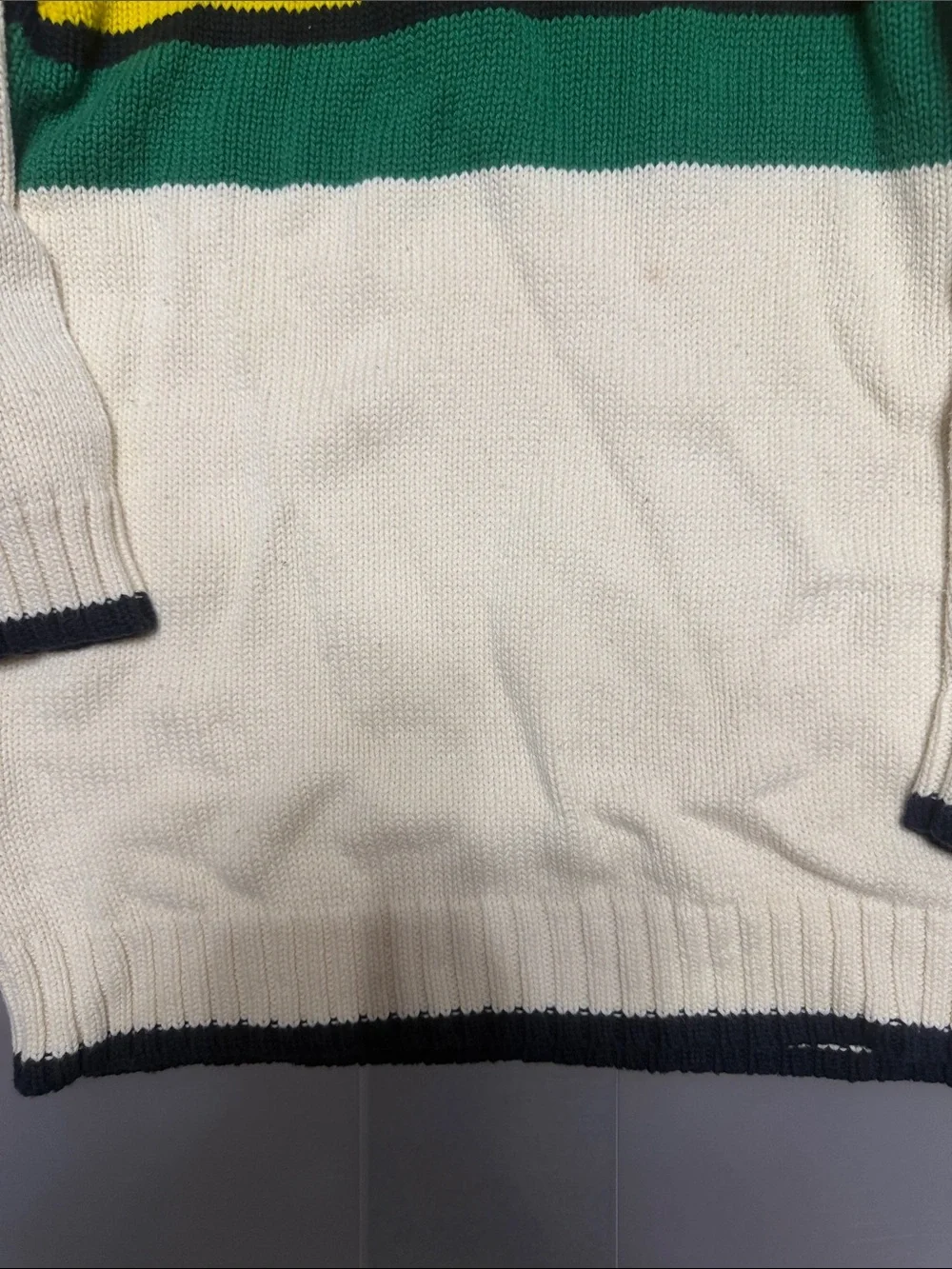 Gap kids L Green and Cream Quarter-Zip Stripe Knit Sweater